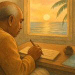 Srila Bhaktivinoda Thakura schreibt an seinem Bhakti Tattva Viveka in seinem Kutir in Sri Jagannath Puri