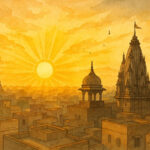 Blick über die Dächer Mathuras von der Sri Keshavji Gaudiya Math Februar 2004